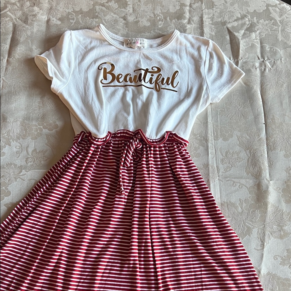 Chic Kids Dress with Red Stripes and Beautiful Print